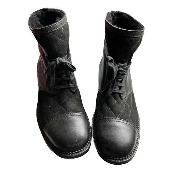 CHANEL Black Combat Boots with Textured Leather - Picture 1 of 7